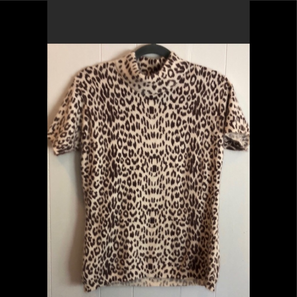 Short sleeve rabbit hair leopard print sweater